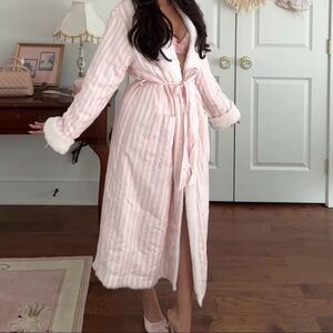 Valentine VS Reversible Striped Pink and White Plush Robe